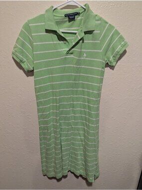 Ralph Lauren Sport Tshirt Dress Woman Medium Green Stripe Academia Heritage Y2K